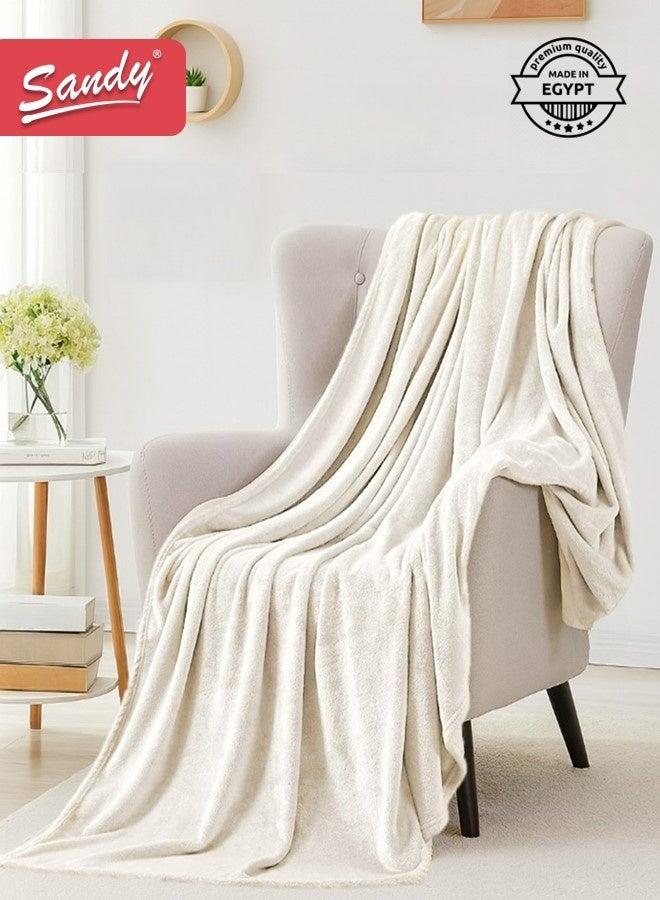Sandy Lightweight Bedding Blanket, Single Size 220 x 170 cm, High Quality and Super Soft All Season Fleece Blanket, Optimal for Bed, Sofa, Couch and Home Decorations, Off White - Image 1